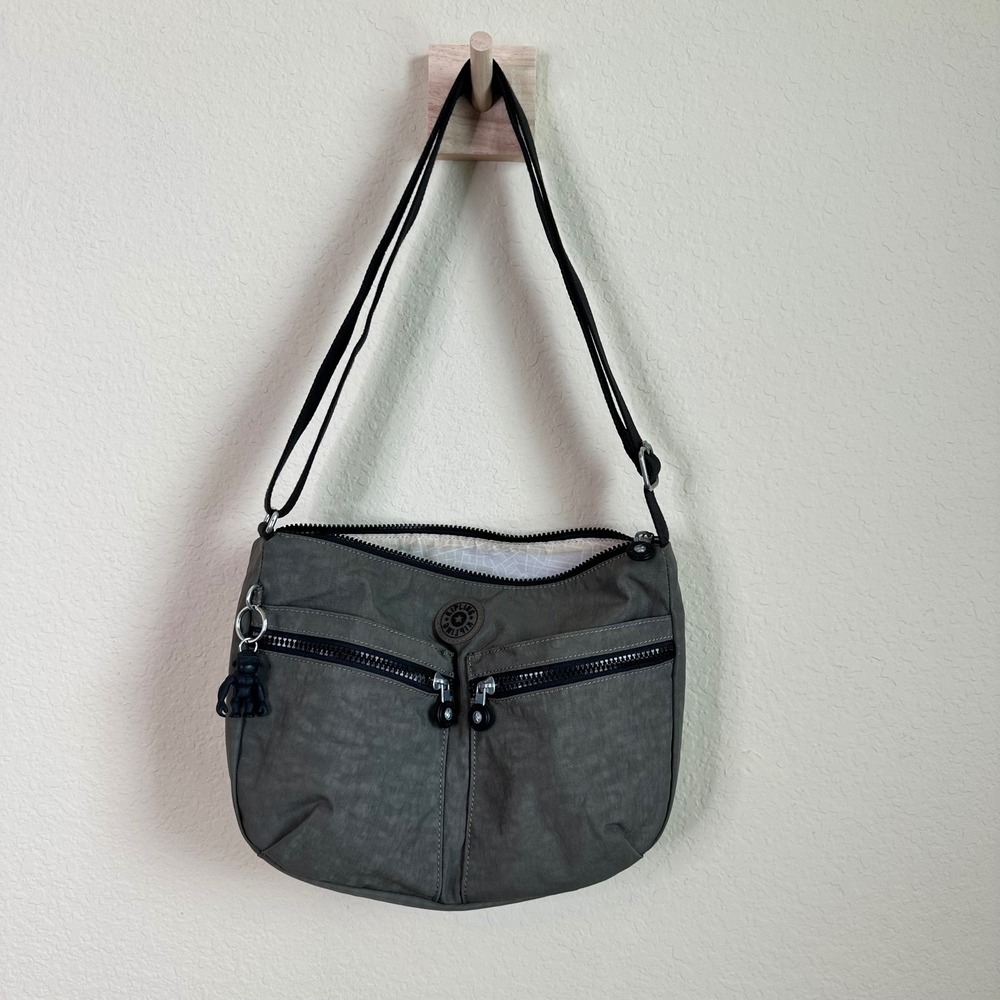 Kipling Izellah Crossbody Bag Moss Green Crinkle Nylon Small Messenger Gorpcore - Picture 2 of 9
